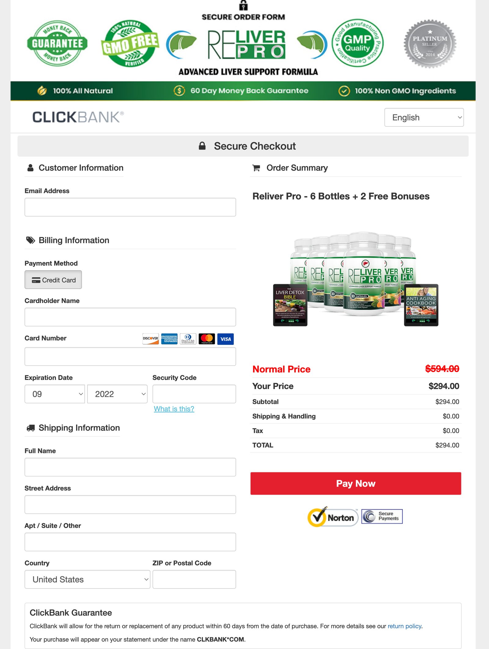 Reliver Pro - Order Page